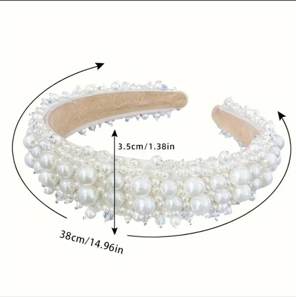 Pearl Embellished Headband, White  NEW - Picture 2 of 2